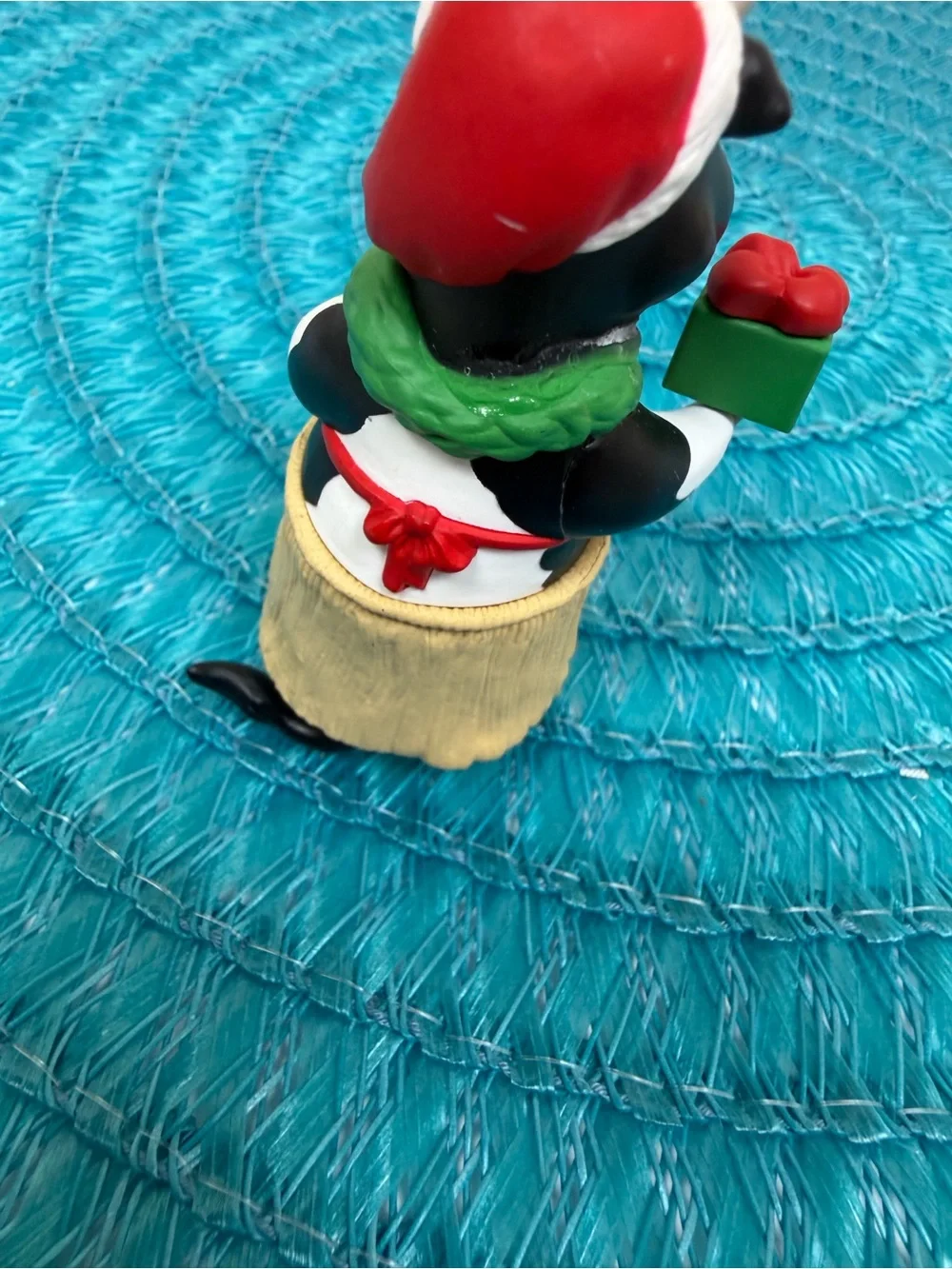 Hallmark White and Black Cow Ornament with Red and Green Gift